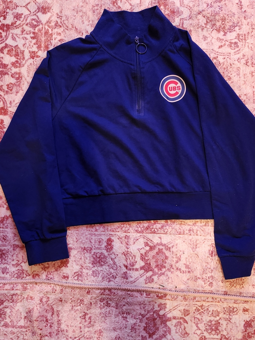 Campus Lifestyle Cubs BLUE Quarter Zip Graphic Cropped  Pullover